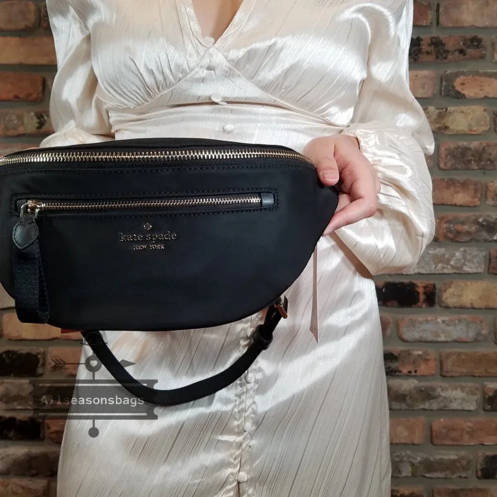 AUTHENTIC KATE SPADE CHELSEA BELT BAG WAIST FANNY PACK BLACK NYLON LEATHER $249 - Picture 6 of 8